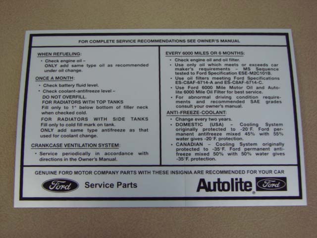 DDF222 Decal, Service Specifications