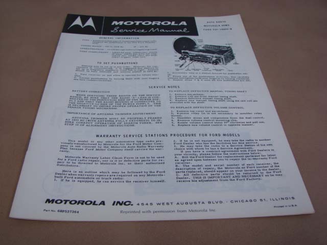 TLT RM56 Radio Service Manual For 1956 Ford Thunderbird (TLTRM56)