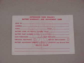 DDF476 Battery Warranty Card
