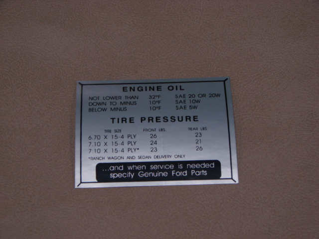 PDF 1350 Tire/Oil Pressure (Glove Box) For 1953-1954 Ford Passenger Cars (PDF1350)