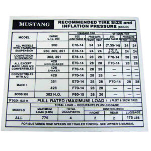 DDF426 Decal, Tire Pressure