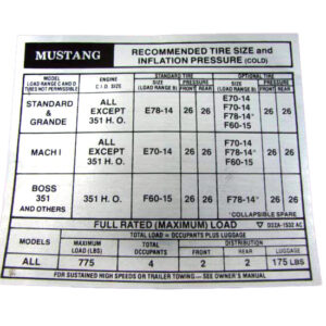 DDF440 Decal, Tire Pressure