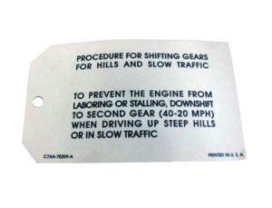 DDF448 3 Speed Transmission Instruction Tag