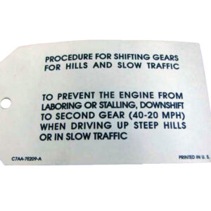DDF448 3 Speed Transmission Instruction Tag