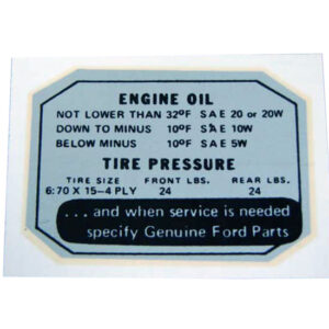 DDF473 Decal, Engine Oil And Tire Pressure